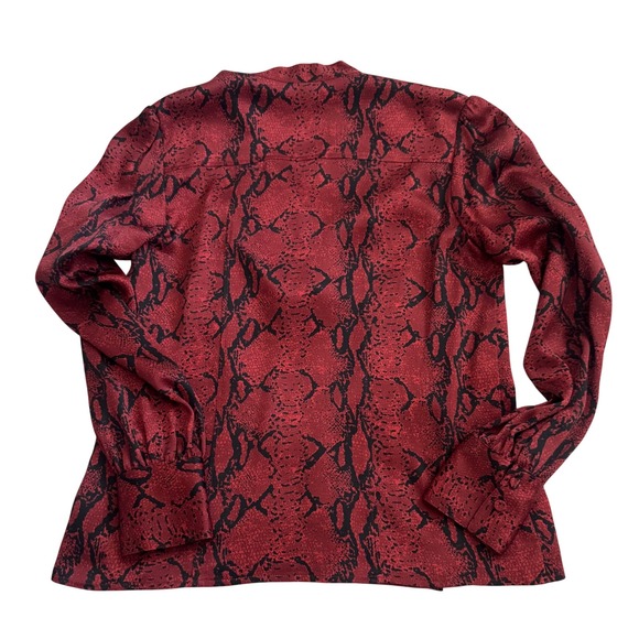 JASON‎ WU 100% Silk Red Snakeskin Print Blouse| Red Tie-Neck Long Sleeve - Picture 3 of 4